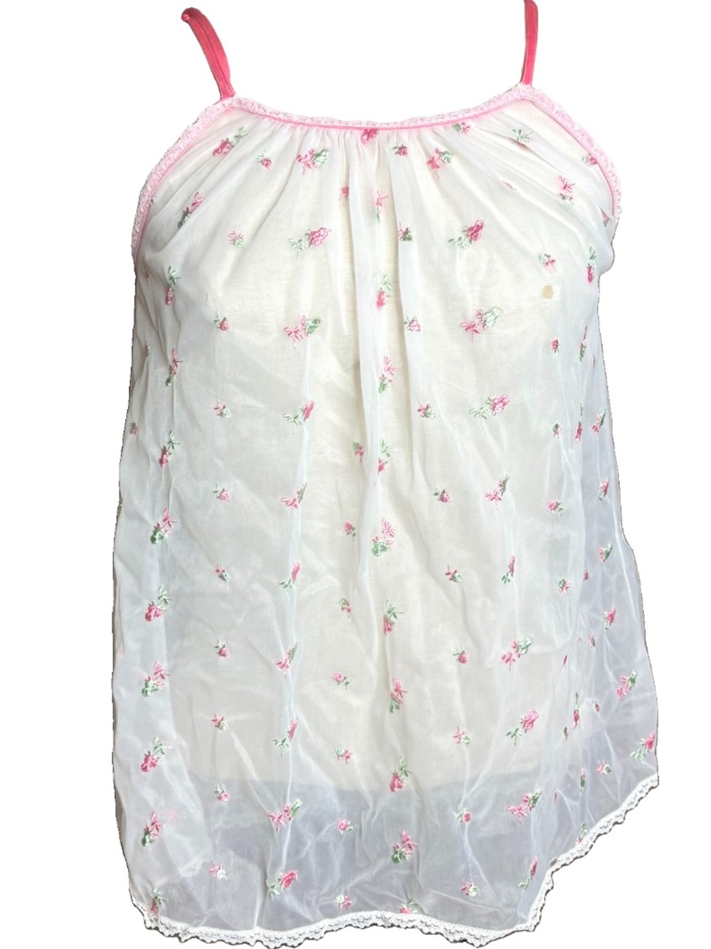 Vintage White Sheer Embroidered Babydoll Sleep Top - Picture 1 of 6